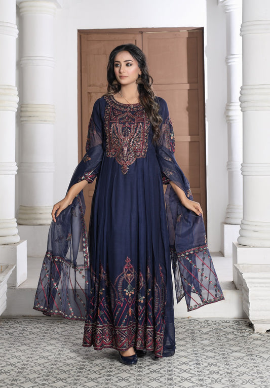 RAVISHING NAVY BLUE 3 PIECE CHIFFON