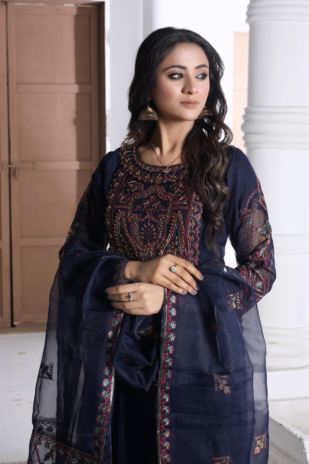 RAVISHING NAVY BLUE 3 PIECE CHIFFON