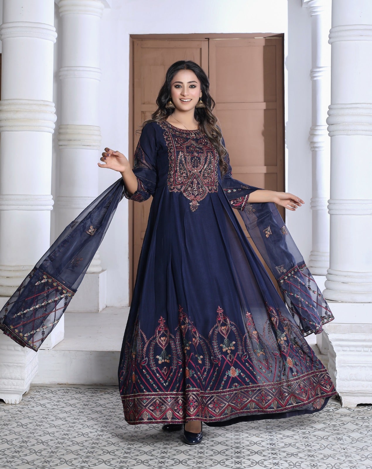 RAVISHING NAVY BLUE 3 PIECE CHIFFON